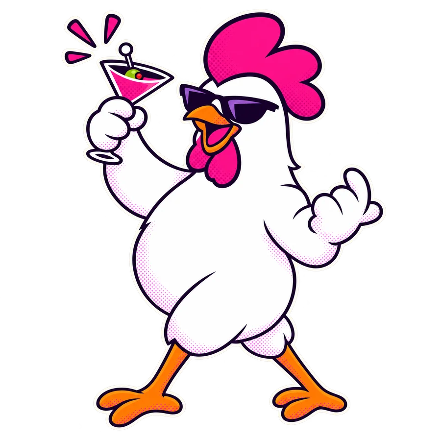 WhazUp Hahn hebt einen Cocktail