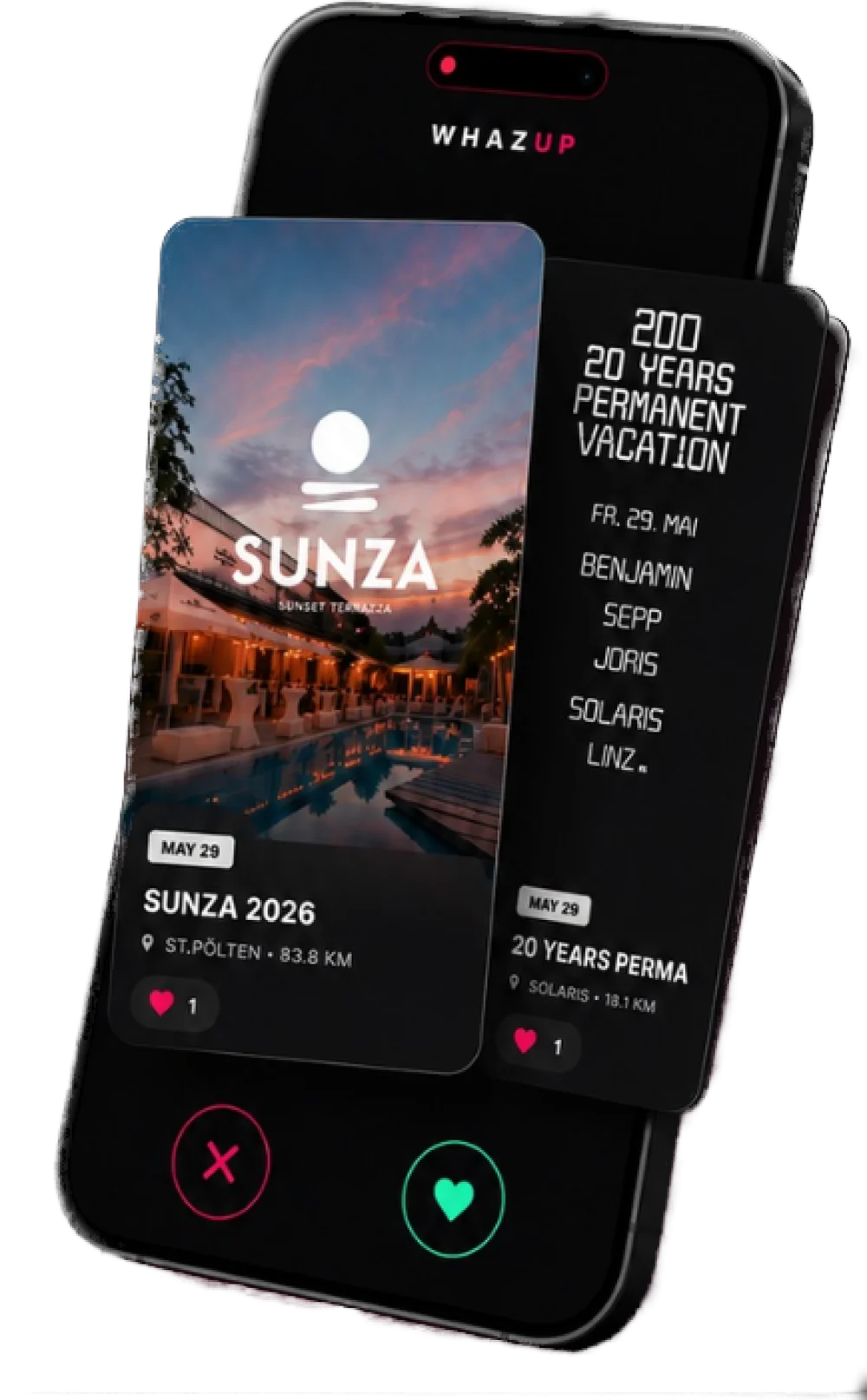 WhazUp Event-Suche auf einem Smartphone